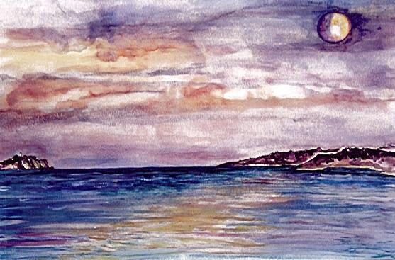 Moon at Sunset, Cape Cod, MA by Cheryl Perrault